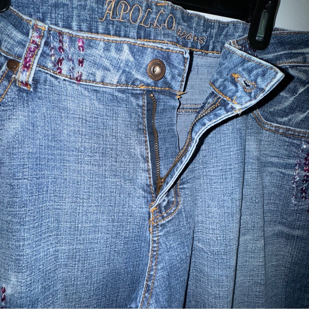 Apollo Jeans Bootcut Blue‎ Denim Rhinestone Embellished Distressed Women’s 18 - Picture 8 of 13
